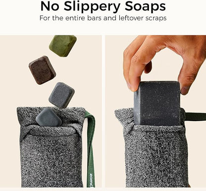 ZOMCHI Exfoliating Soap Bags, 3-Pack Body Scrubber Savers for Bar Soap, Designed for Deep Cleansing & Exfoliation (Gray)