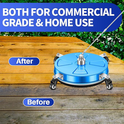 LidoDola 16'' Pressure Washer Surface Cleaner with 4 Wheels - Stainless Steel Surface Cleaner for Pressure Washer Attachment for Concrete, Driveway, Patio, Sidewalk, Deck and Driveways (16 INCH Blue)