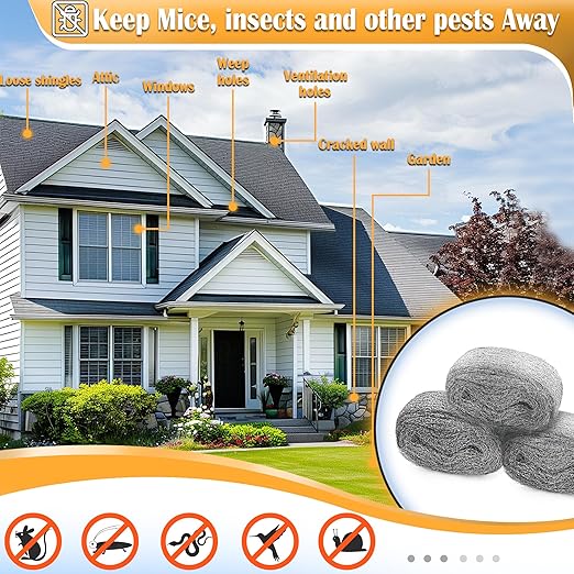 AJART Steels Wools Mice Control - #0000 Steel Wool Metal Fabric Mesh - As Gaps Fillers to Keep Mice Away - Protection for Siding, Pipelines, Garden Vents and Garages - 2Pcs