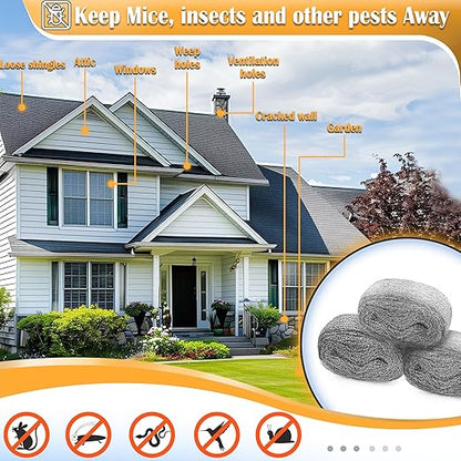 AJART Steels Wools Mice Control - #0000 Steel Wool Metal Fabric Mesh - As Gaps Fillers to Keep Mice Away - Protection for Siding, Pipelines, Garden Vents and Garages - 2Pcs
