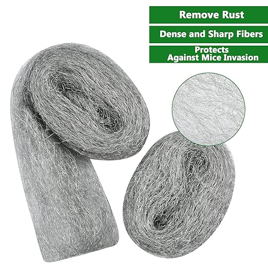 78 Feet Steel Wool Fill Fabric Kit, Coarse Steel Wire Wool DIY Gap Fill Fabric for Mice Holes, Wall Cracks, Vents, Pipeline (6 Rolls)