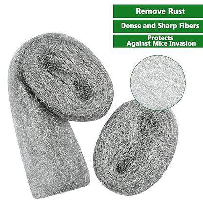 78 Feet Steel Wool Fill Fabric Kit, Coarse Steel Wire Wool DIY Gap Fill Fabric for Mice Holes, Wall Cracks, Vents, Pipeline (6 Rolls)