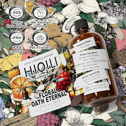 HIQILI Floral Oath Eternal Fragrance Oil, Jasmine & Peach Scents, Perfect for Soap & Candle Making, Essential Oil Diffusers, Skin and Body Scenting - 5.07 Fl Oz