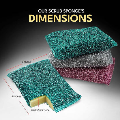Dish Sponges for Kitchen (3 Pcs) Non-Scratch Scrub Sponges for Dishes, Pots, Pans, Glass, Stainless Steel & Nonstick Cookware–Odor-Resistant, Quick-Dry, Flexible, Durable & Reusable Cleaning Scrubbers