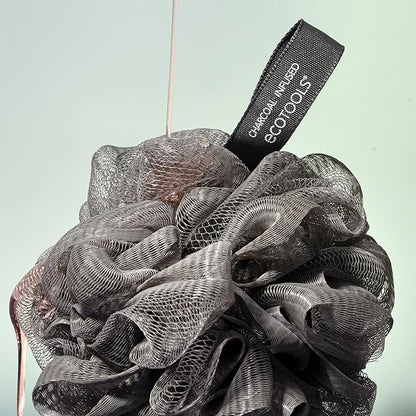 EcoTools Charcoal EcoPouf, Loofah Sponge for Bath & Shower, Infused Pouf, Recycled Netting, Exfoliation Removes Dead Skin, Eco-Friendly Bath Accessory, Cruelty-Free, Color May Vary, 1 Count (60g)