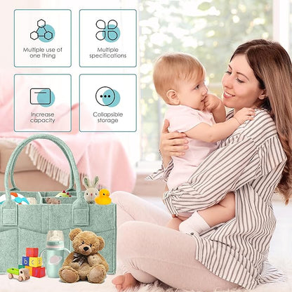 Cute Castle 2 Pack Diaper Caddy Organizer - Portable Baby Caddy Organizer with Handle, Nursery Storage Bin and Car Organizer for Girls, Boys - Baby Gift Basket - Green