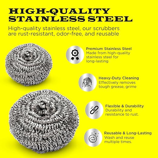 Wool Assortment for Cleaning – 0000 Grade Fine to Coarse Steel Wool Pads & Rolls, Multiple Pack Sizes and Length Options (6 Pcs Scourer)