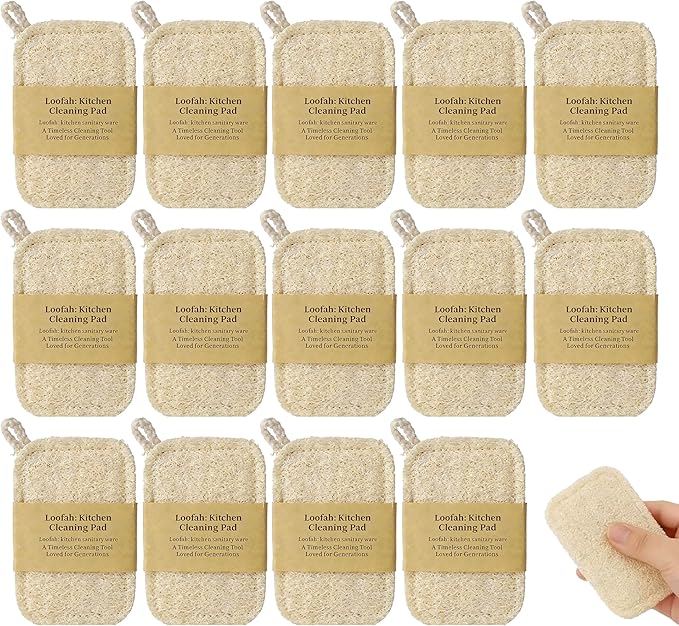 Natural Loofah Sponges, Reusable Natural Sponges for Dishes Multipurpose Loofah Dishwashing Sponges Non Scratch for Kitchen, Sinks, Pots, Pans (15 Pcs)