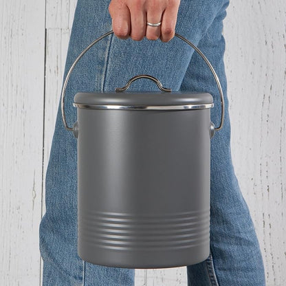 Now Designs Compost Bin Charcoal Powder Coated Steel With Charcoal Filter, 8.5 inches high, 1.25 gallon