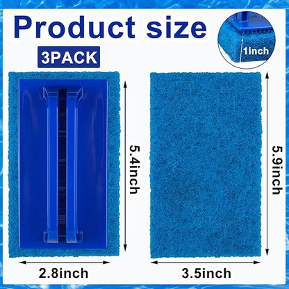 3 Pack Hand-Held Pool Scrub Brush Pool Cleaning Sponge Scrubber Brush Replaceable Scrubbing Scouring Sponge Pad for Swimming Pools Shower Tile Step Corner Liners Walls Sink Spas Tubs Kitchen Bathroom
