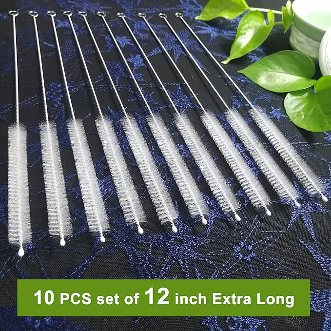 Straw Cleaner Brush Extend 12 inch, Extra Wide 12mm diam Pipe Cleaners, Extra Long Straw Brush for Sippy Cup, Water Bottle and Tubes, Drinking Straw Cleaning brush Set 10 Pack