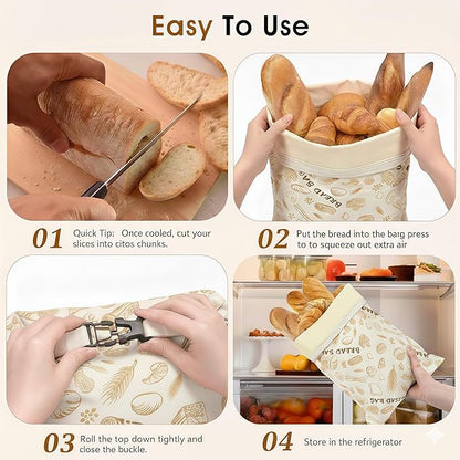 2-Pack JIDSPWLS Reusable Beeswax Bread Bags – Breathable for Homemade & Sourdough Loaves, Extends Freshness, Freezer & Fridge Compatible