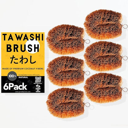 Pack of 6 Tawashi Vegetable Scrub Brush,100% Natural Coconut Coir Fiber VegetableBrush, Ideal for Fruit Scrub, Kitchen Cleaning Needs, Kamenoko Japanese Design