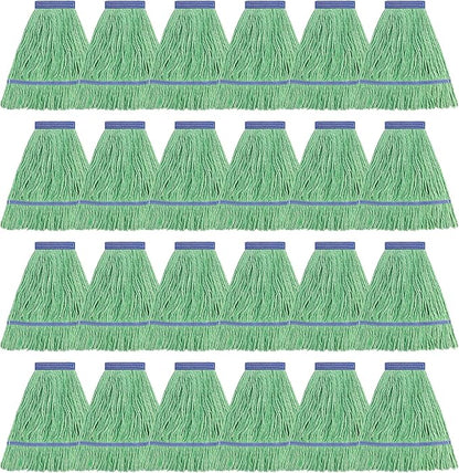Matthew Cleaning Heavy Duty Mop Head Commercial Replacement for General and Floor Cleaning , Wet Industrial Blue Cotton Looped End String Head Refill (Case of 24) Green