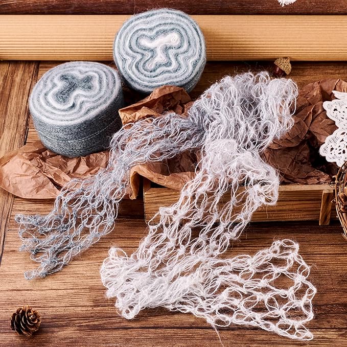 2 Roll Mohair Wool Yarn Soft for Crocheting Knitting Hand Washable Long Wool Yarn DIY Scarf Crochet Thread for Clothes Hats Sweater Scarf Craft Projects (Gray)