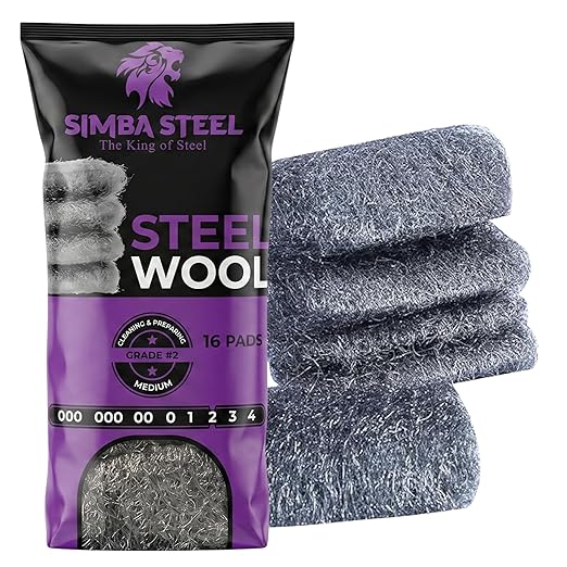 Steel Wool Grade # 2 - Medium Coarse Grade - 16 Pads Multi-use for Cleaning, Removing Wax, Marks, Dirt, Paint, Multi-Purpose (#2-16 Pads)