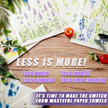 Remagr 12 Pcs Swedish Kitchen Dish Towels Kitchen Cloths Reusable Sponge Cleaning Cloths Absorbent Dish Cloth Quick Drying Washable Cleaning Wipes No Odor Hand Towel (Wildflowers)