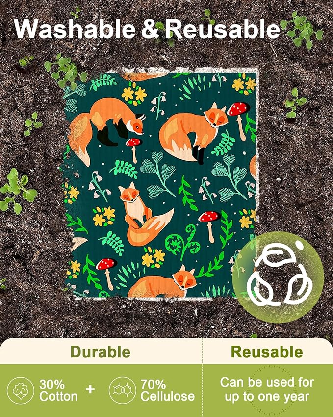 Miss Adola Swedish Dishcloths for Kitchen - 5 Pack Reusable Dish Cloths for Washing Dishes Absorbent Cute Funny Kitchen Towels Cleaning Sponge, Animal Forest