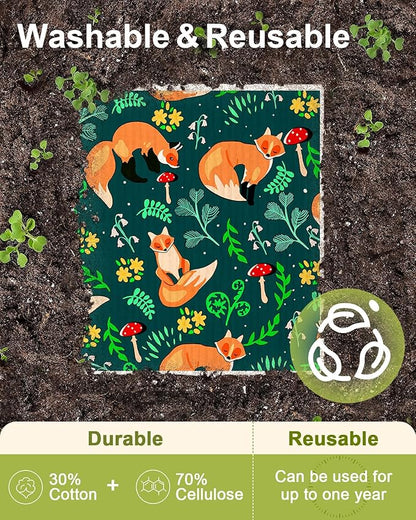 Miss Adola Swedish Dishcloths for Kitchen - 5 Pack Reusable Dish Cloths for Washing Dishes Absorbent Cute Funny Kitchen Towels Cleaning Sponge, Animal Forest