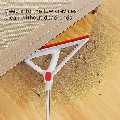 Multifunction Rubber Air Broom, Rubber Squeegee Broom with 53" Long Handle, Silicone Floor Scraping Sweeper for Floor Bathroom Foam Kitchen Shower Tile Marble Pet Hair Fur Glass Window Clean, Orange