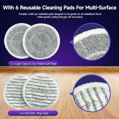 Scrub & Steam Mop with Rotating Mop Pads, LED Headlights, 6 Scrub Pads, Large Tank, Swivel Steering, Effortless Scrubbing Hard Floor Cleaner Upgraded