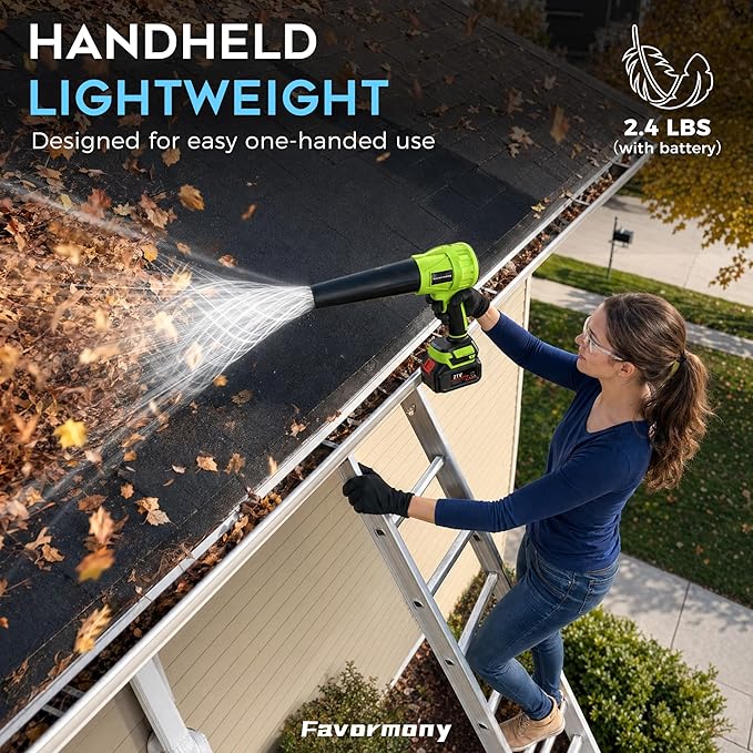 Leaf Blower Cordless, 600000 RPM Handheld Leaf Blower with 2×4.0Ah Batteries and Charger, Battery Power Blower with Extended Nozzle, Portable Lightweight Mini Blower for Lawn Care, Garage, Car Drying