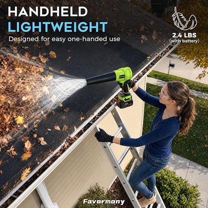 Leaf Blower Cordless, 600000 RPM Handheld Leaf Blower with 2×4.0Ah Batteries and Charger, Battery Power Blower with Extended Nozzle, Portable Lightweight Mini Blower for Lawn Care, Garage, Car Drying