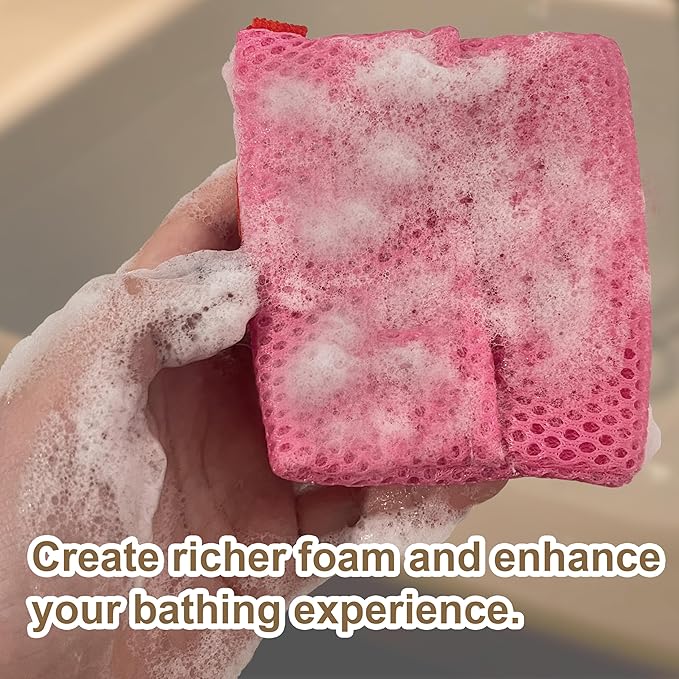 2 Pack Soap Bag Gentle Exfoliating,Bar Soap Pouch Saver Pocket,Body Scrubber Shower Bath Sponge Loofah (Pink)