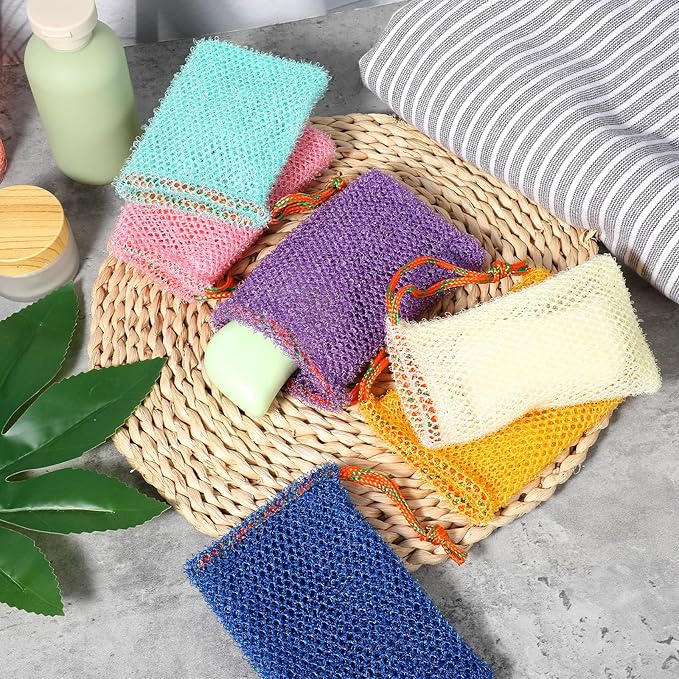 Sibba 8pcs Bar Soap Pouch Saver Pocket Drawstring Exfoliating Mesh Soap Saver Sack Foaming Bag Bubble Foam Net Body Scrubber Sponge Exfoliator Loofah Facial Cleaning for Bath Shower (Multicolor)