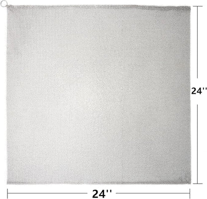 Cast Iron Cleaner & Chainmail Skillet Scrubber - 24''x24'' 3.8mm Small Ring, 316L Stainless Steel Interlocking Mesh Sheet, Flexible Chainmail Panel, Fine Linked Ring Fabric, Woven Ring Net
