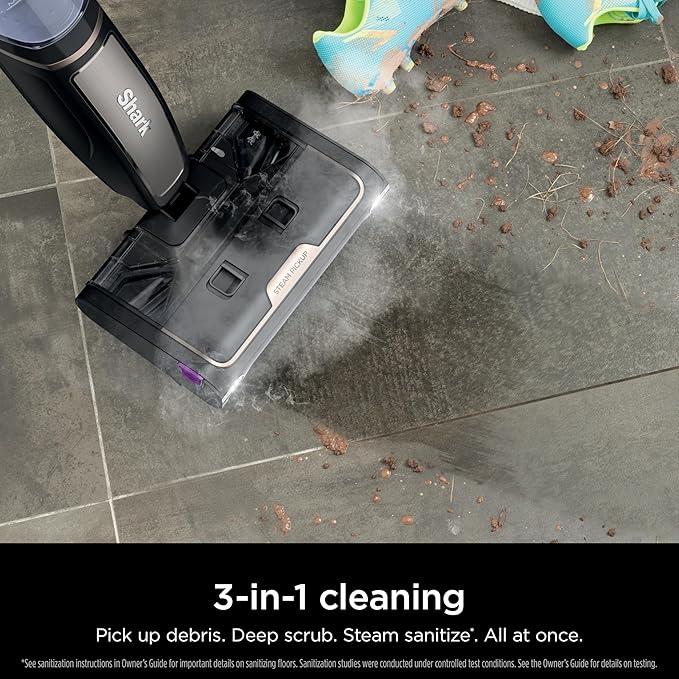 Shark SD201 Steam Pickup 3-in-1 Steam Mop Picks Up Debris, Deep Scrubs, & Steam Sanitizes All At Once, Lightweight Steam Cleaner for Home w/Sealed Hard Floors like Hardwood, Tile & Laminate (Renewed)