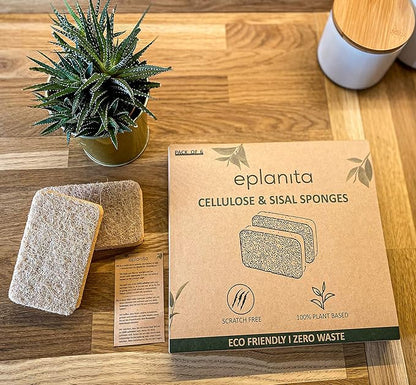 eplanita Natural Plant Based Scrub Sponges (6 Pack), Non-Scratch, Biodegradable Eco Scourers for Kitchen and Bathroom