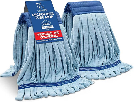 2 Pack - Replacement Heavy Duty Microfiber Mop Head | Robust, Blue, Machine Washable, Extra Absorbent, Extra Large, for Industrial, Commercial & Floor Cleaning - Hardwood, Tile, Laminate, Vinyl Floors