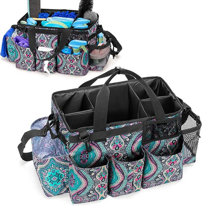LoDrid Wearable Cleaning Caddy Bag with 4 Foldable Dividers, Cleaning Supply Organizer with Shoulder Strap and Side Handles for Cleaners & Housekeepers, Totem