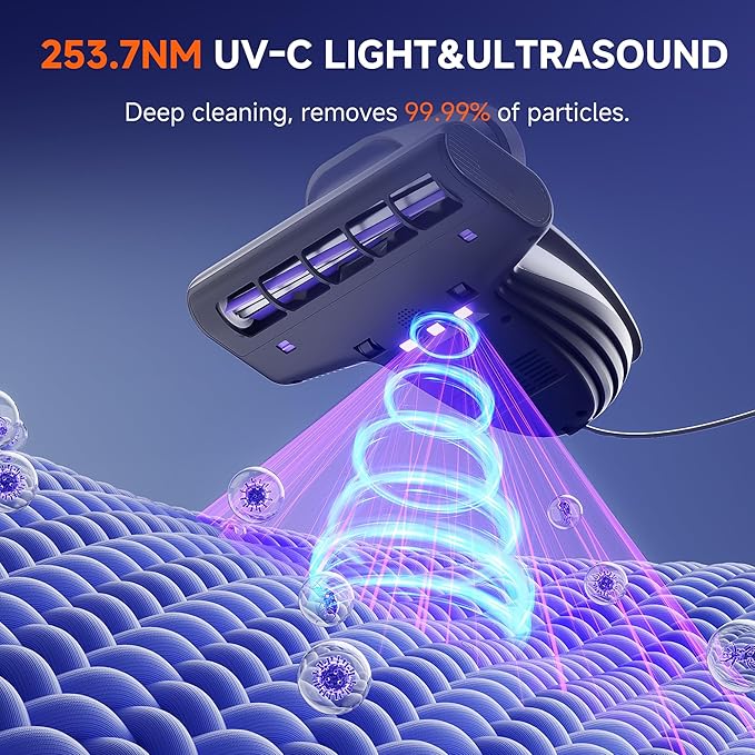 uwant Mattress Vacuum Cleaner, 18KPa Bed Vacuum with 253.7nm UV-C Light, 500W Powerful Handheld Vacuum with 65° Hot Air, 60000 RPM/Min Tapping, Ultrasonic, HEPA Filter for Bed, Sofa, Crib