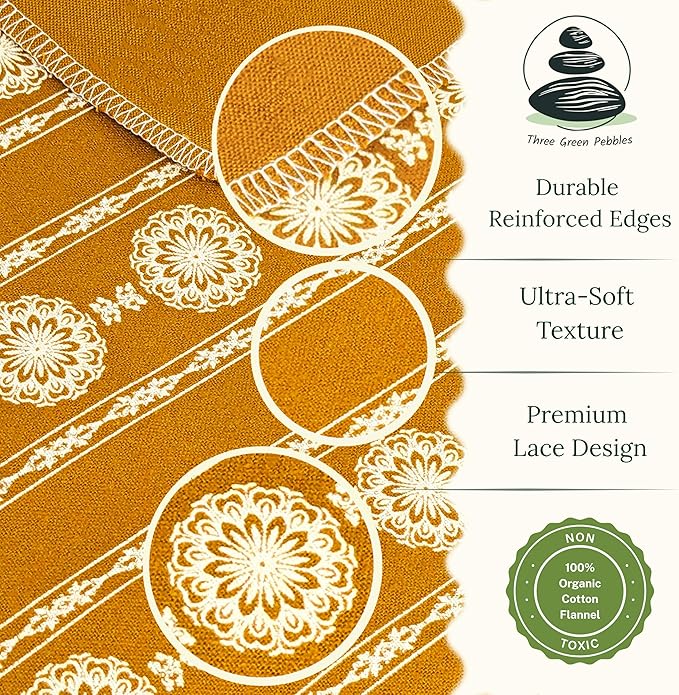 Reusable Paper Towels | 24-Pack Vintage French Country Lace in Gold Ochre | Organic Cotton Flannel | Paperless Towels with Wash Bag & Tube for Zero Waste Kitchen