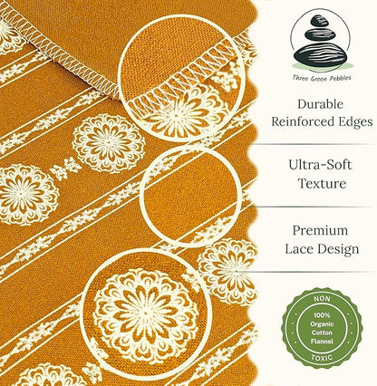Reusable Paper Towels | 24-Pack Vintage French Country Lace in Gold Ochre | Organic Cotton Flannel | Paperless Towels with Wash Bag & Tube for Zero Waste Kitchen