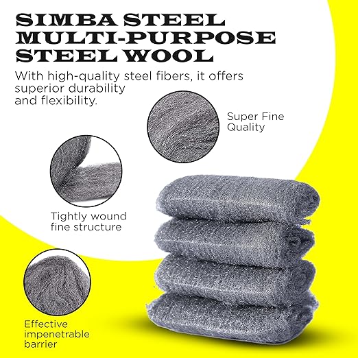 Steel Wool Grade 0000 - Finest Grade - 16 Steel Wool Pads – Steel Wool Scrubber for Cleaning & Rust Removal, Glass & Wood Buffing, Steel Scratch Remover, Mice & Rodents