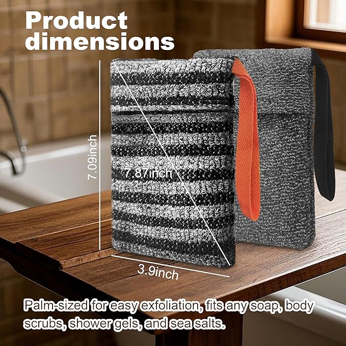 2 Pack Soap Bag Deep and Gentle Exfoliating,Bar Soap Pouch Saver Pocket, Body Scrubber Shower Bath Sponge Loofah (Grey)