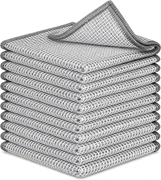 Non-Scratch Silver Mesh Dish Cloths, 12+1 Pack 3-Layer Metallic Fiber Cleaning Cloths for Kitchen, Diamond Weave Scrubber Pads for Dishes, Sinks & Cookware (7.87x7.87 Inches)