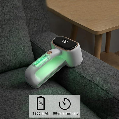Fabric Shaver Lint Removers Rechargeable Sweater Shaver with Dual Head & LCD Display for Clothes Couch Pilling Furniture, 6-Leaf Blades Defuzzer, Pearl White, 1 Piece.