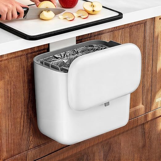 Hanging Trash Can with Lid, Kitchen Compost Bin, Waterproof Odor-Blocking Countertop Trash Can for Cabinet Door, Under Sink, Bathroom, RV and Office