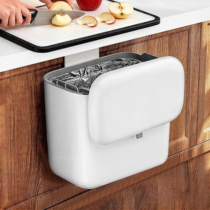 Hanging Trash Can with Lid, Kitchen Compost Bin, Waterproof Odor-Blocking Countertop Trash Can for Cabinet Door, Under Sink, Bathroom, RV and Office