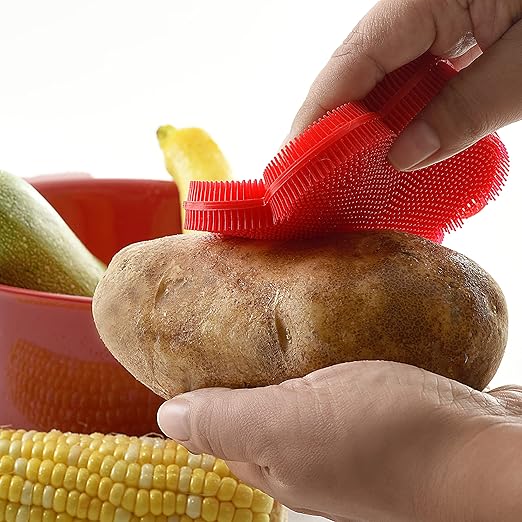 Norpro Red Flower-Shaped Silicone Dish Brush Scrubber