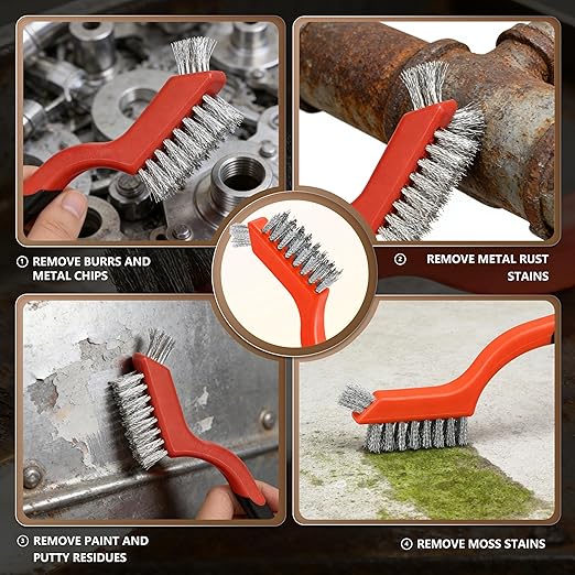 6 Pieces Wire Brushes Set, Nylon/Brass/Stainless Steel Bristles for Cleaning Welding Slag and Rust,Scratch Brush with Mini Head & Hanging Hole for Everyday Cleaning (12, Combo Pack)