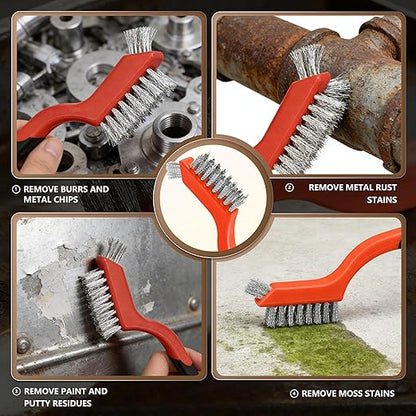 6 Pieces Wire Brushes Set, Nylon/Brass/Stainless Steel Bristles for Cleaning Welding Slag and Rust,Scratch Brush with Mini Head & Hanging Hole for Everyday Cleaning (12, Combo Pack)