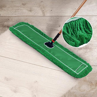 Matthew Cleaning 36'' Industrial Strength Cotton Dust Mop Refill Washable Replacement Heads for Residential & Commercial Use Fit Standard Dust Mop Frames, Hardwood, Concrete Floors Green 12 Pack