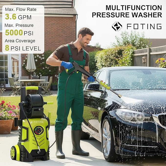 5000 MAX PSI P*ressure Washer 2026 NEW, Touch Screen 8 Level, 4 N*ozzles and F*OAM C*annon, P*ower Cleaner (Yellow)
