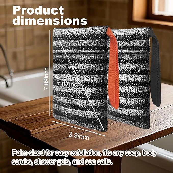 2 Pack Soap Bag Gentle Exfoliating,Bar Soap Pouch Saver Pocket, Body Scrubber Shower Bath Sponge Loofah (Grey)