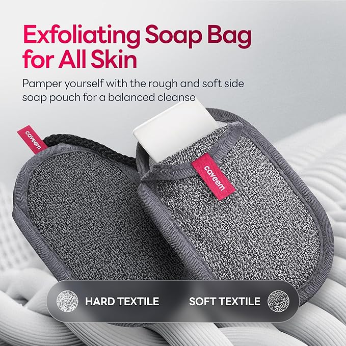 CAVEEM Soap Saver Bag, Rough and Soft Exfoliation Soap Pouch for Bar Soap, Soap Mesh Pocket Bar Holder for Washing Body, Soap Sack Sponge Bag for Shower Bath (2 Pack)
